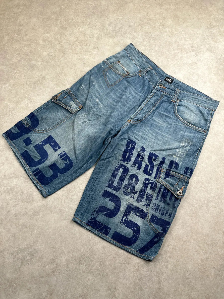 SS2006 Dolce & Gabbana Light Blue Denim Numeric Shorts NAamJUeu 5