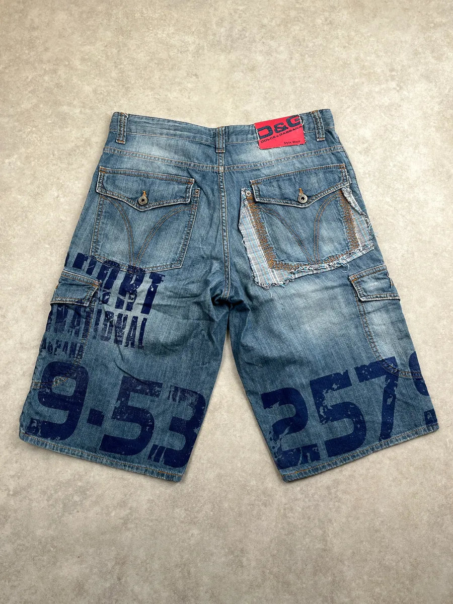 SS2006 Dolce & Gabbana Light Blue Denim Numeric Shorts NAamJUeu 4