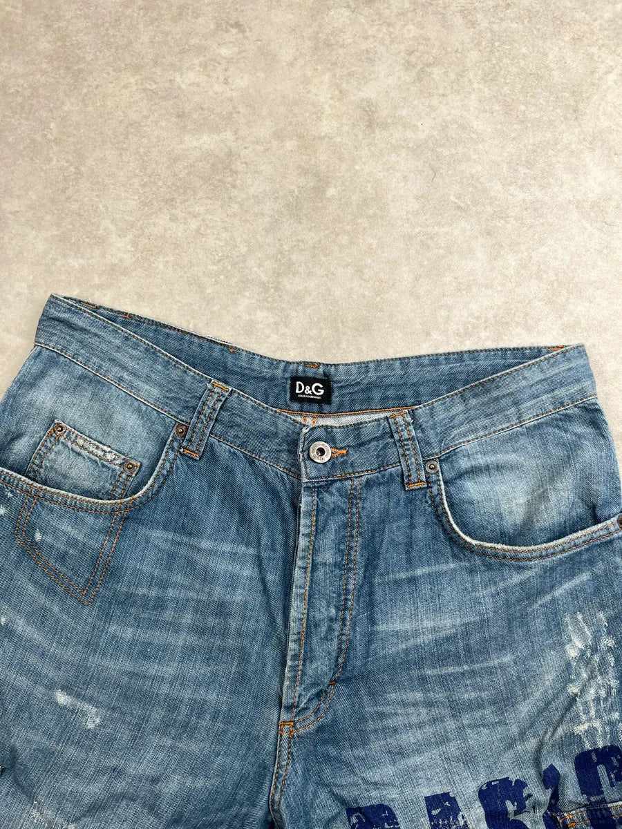 SS2006 Dolce & Gabbana Light Blue Denim Numeric Shorts NAamJUeu 6
