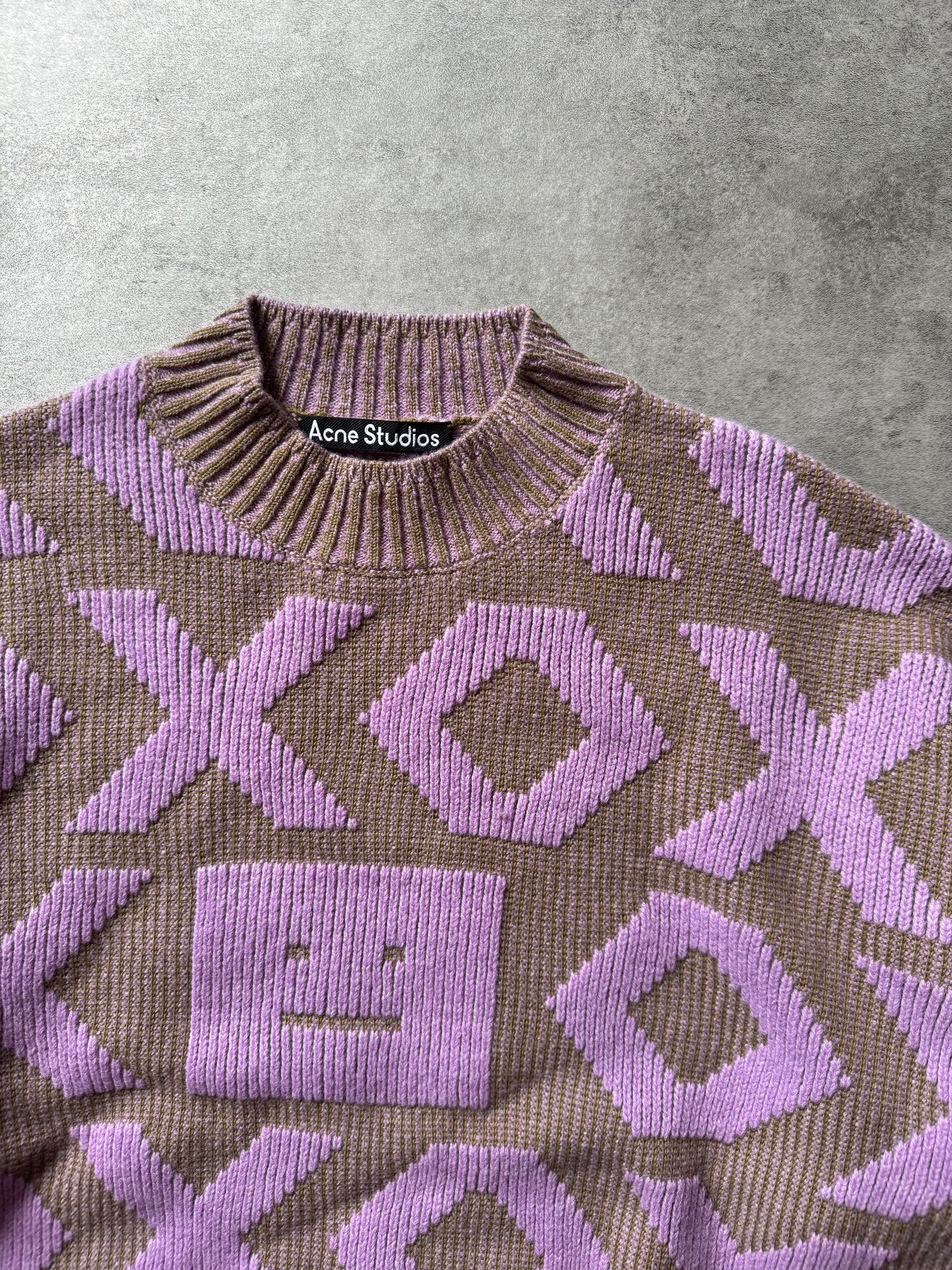 Acne Studios Pink Intarsia Wool Logo Sweater (S) - 7