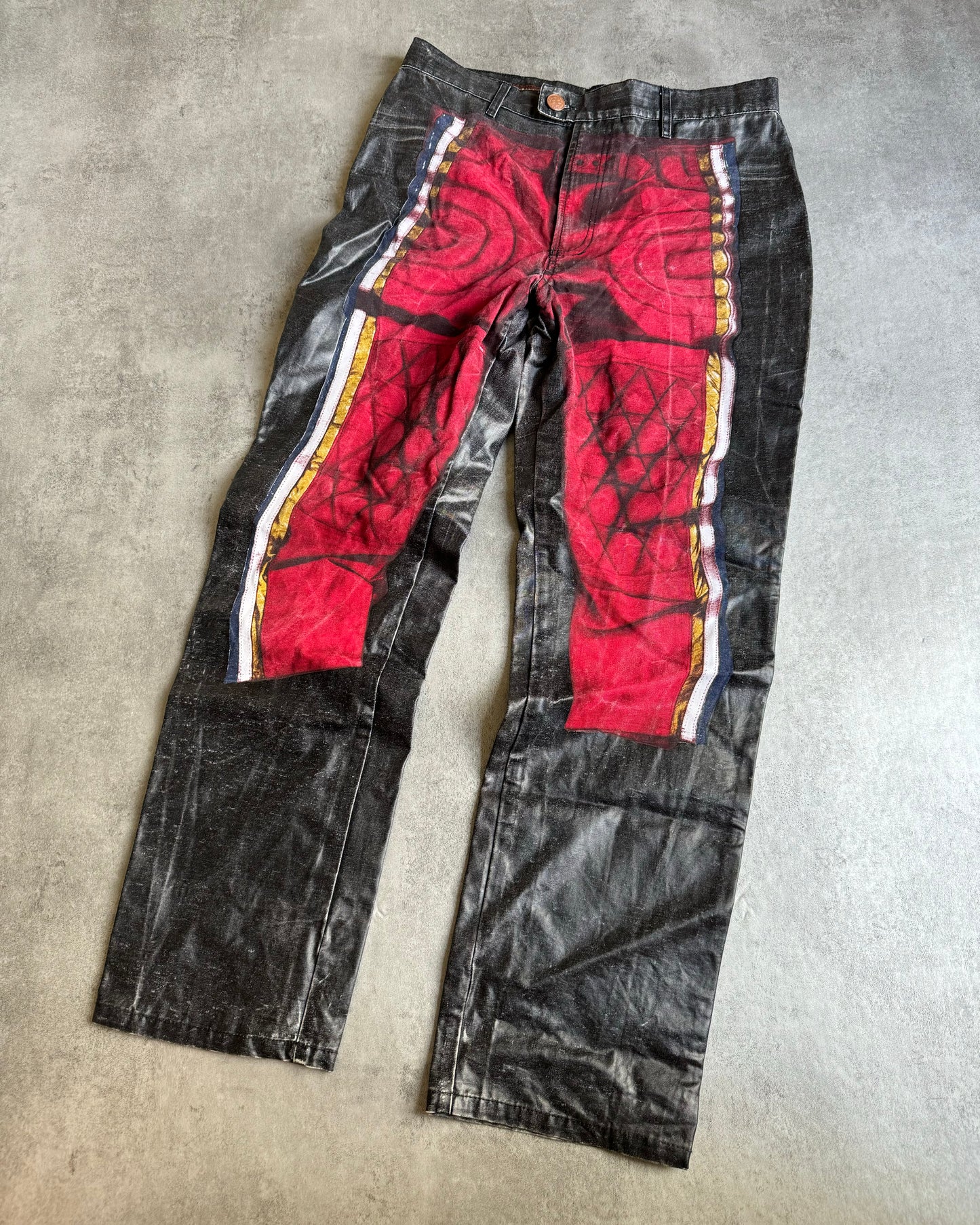 SS1999 Jean Paul Gaultier Trompe l'Oeil Biker Coating Pants (S) - 4