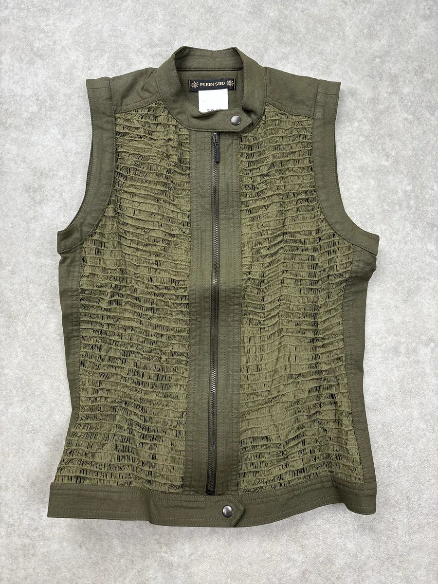 2000s Plein Sud Olive Ruched Avant-Garde Vest NHZvkrQr 0