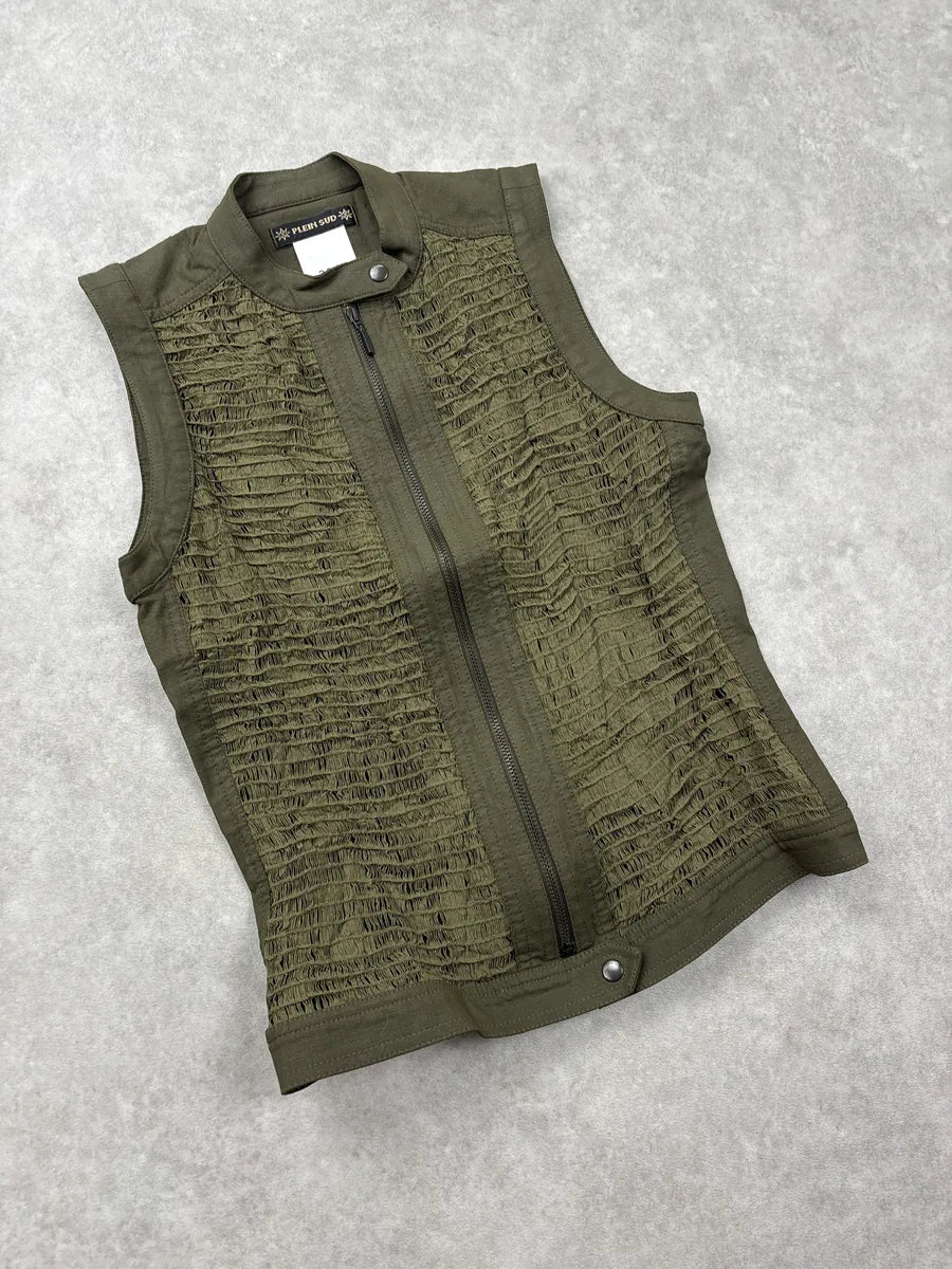 2000s Plein Sud Olive Ruched Avant-Garde Vest NHZvkrQr 3