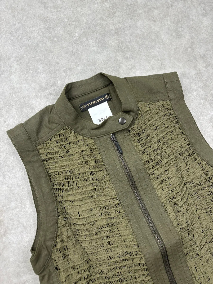 2000s Plein Sud Olive Ruched Avant-Garde Vest NHZvkrQr 4