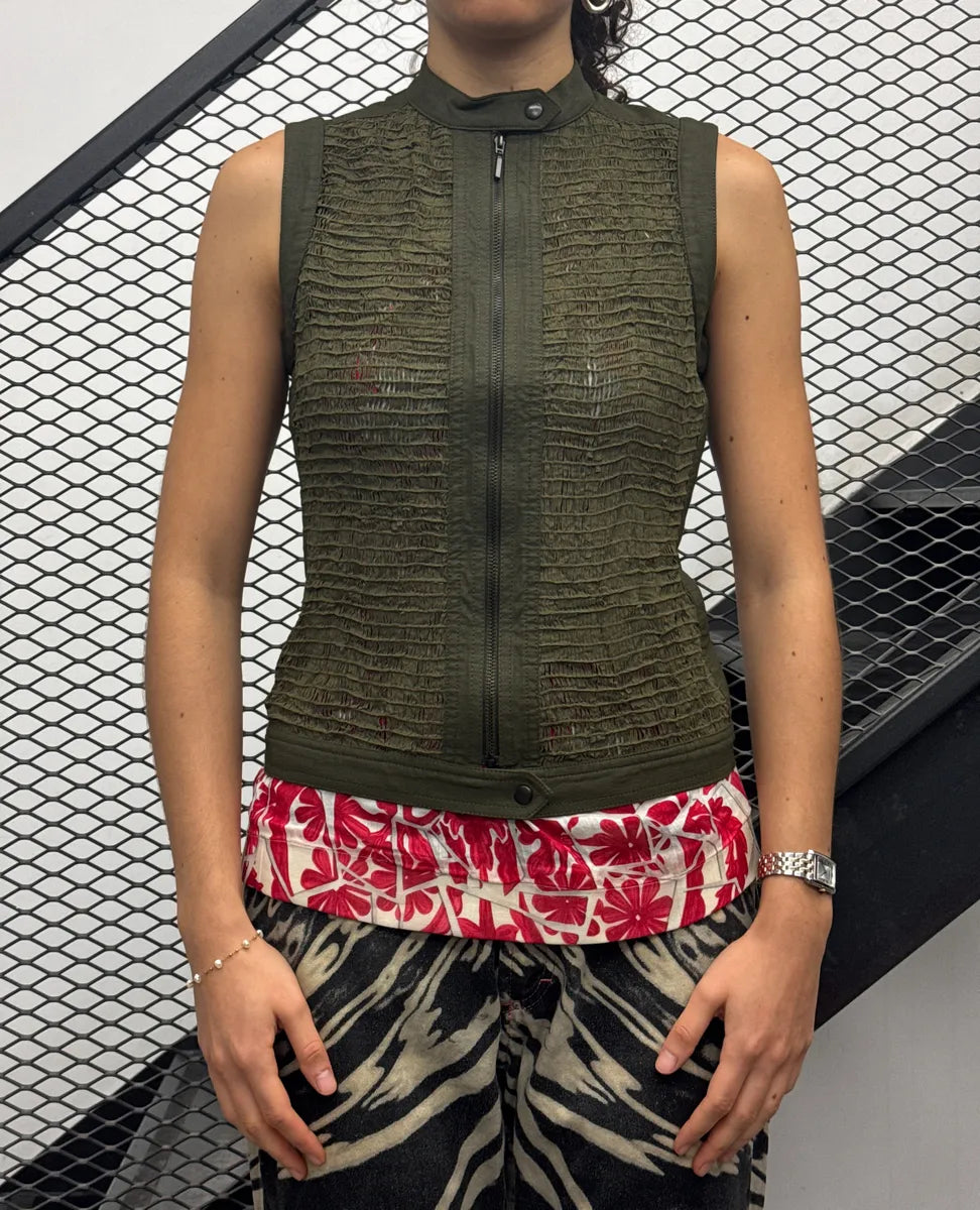 2000s Plein Sud Olive Ruched Avant-Garde Vest NHZvkrQr 1
