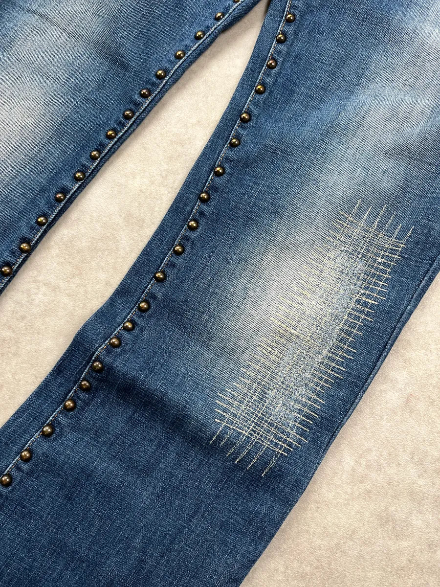2000s Cavalli Blue Denim Studded Distressed Jeans NHbckmUP 6
