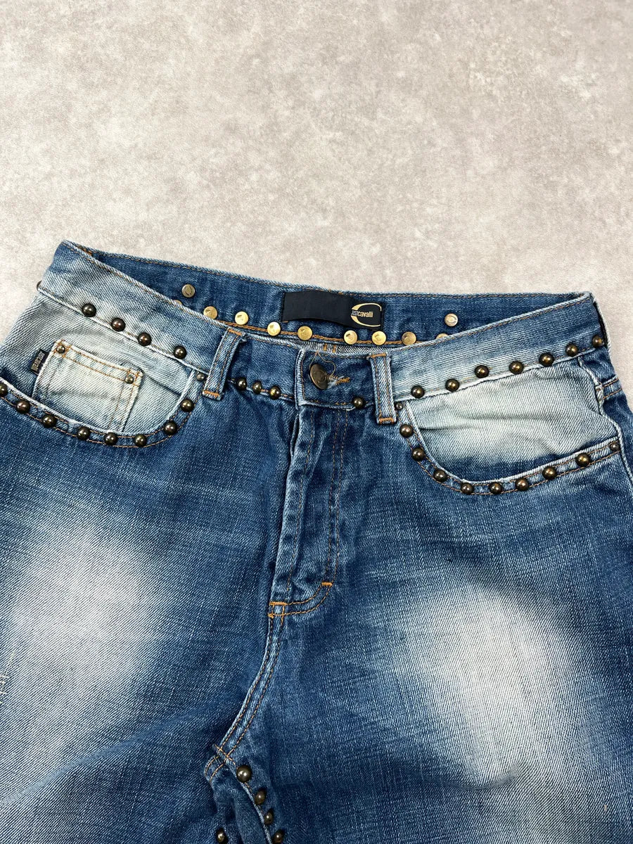 2000s Cavalli Blue Denim Studded Distressed Jeans NHbckmUP 7