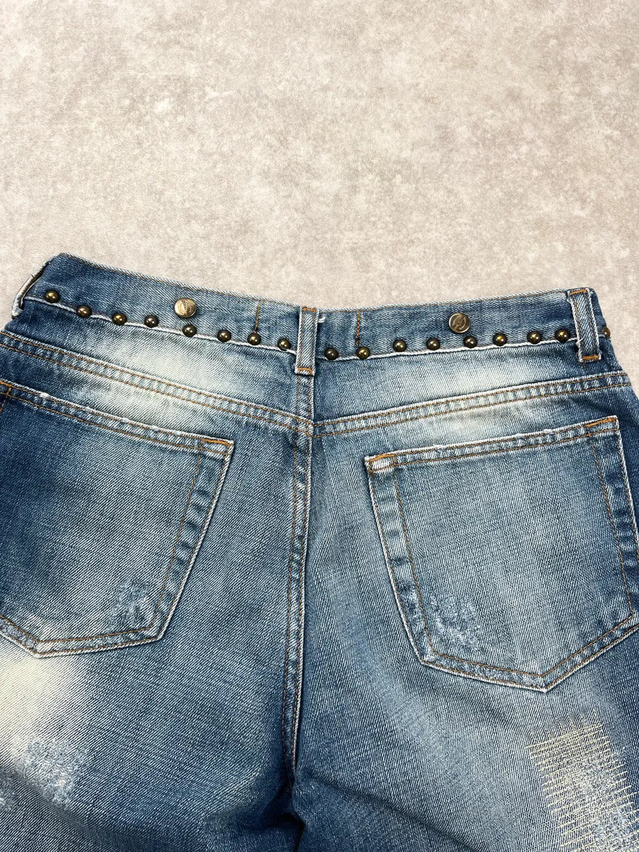 2000s Cavalli Blue Denim Studded Distressed Jeans NHbckmUP 8