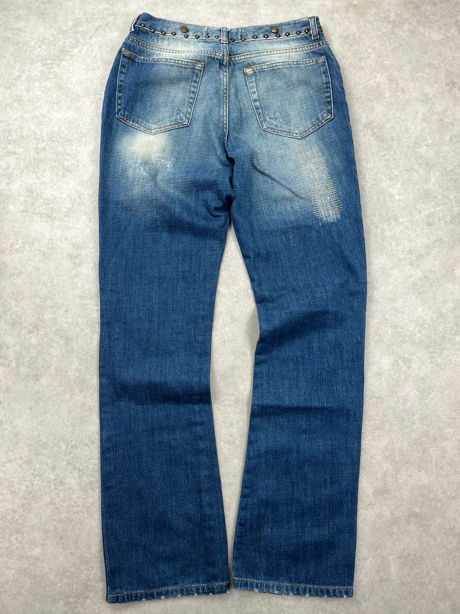 2000s Cavalli Blue Denim Studded Distressed Jeans NHbckmUP 4