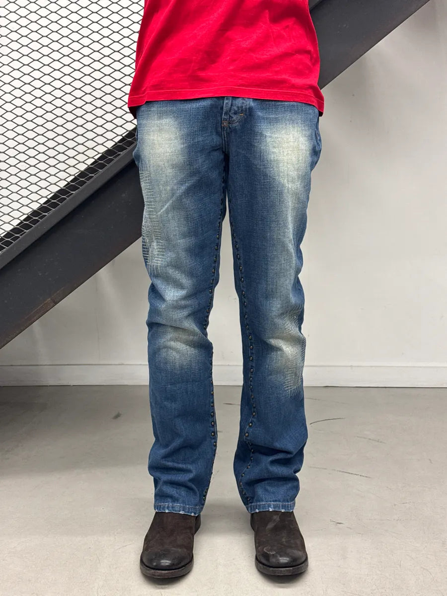 2000s Cavalli Blue Denim Studded Distressed Jeans NHbckmUP 1