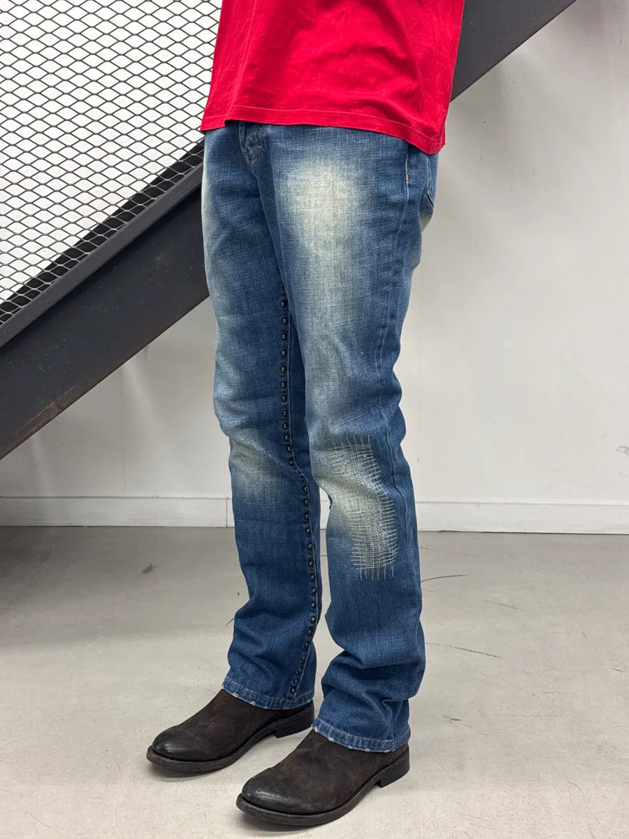 2000s Cavalli Blue Denim Studded Distressed Jeans NHbckmUP 2