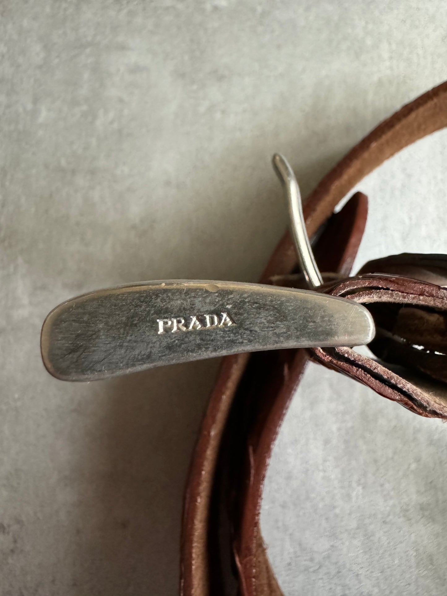 2000s Prada Brown Crocodile Leather Relief Belt  (OS) - 5