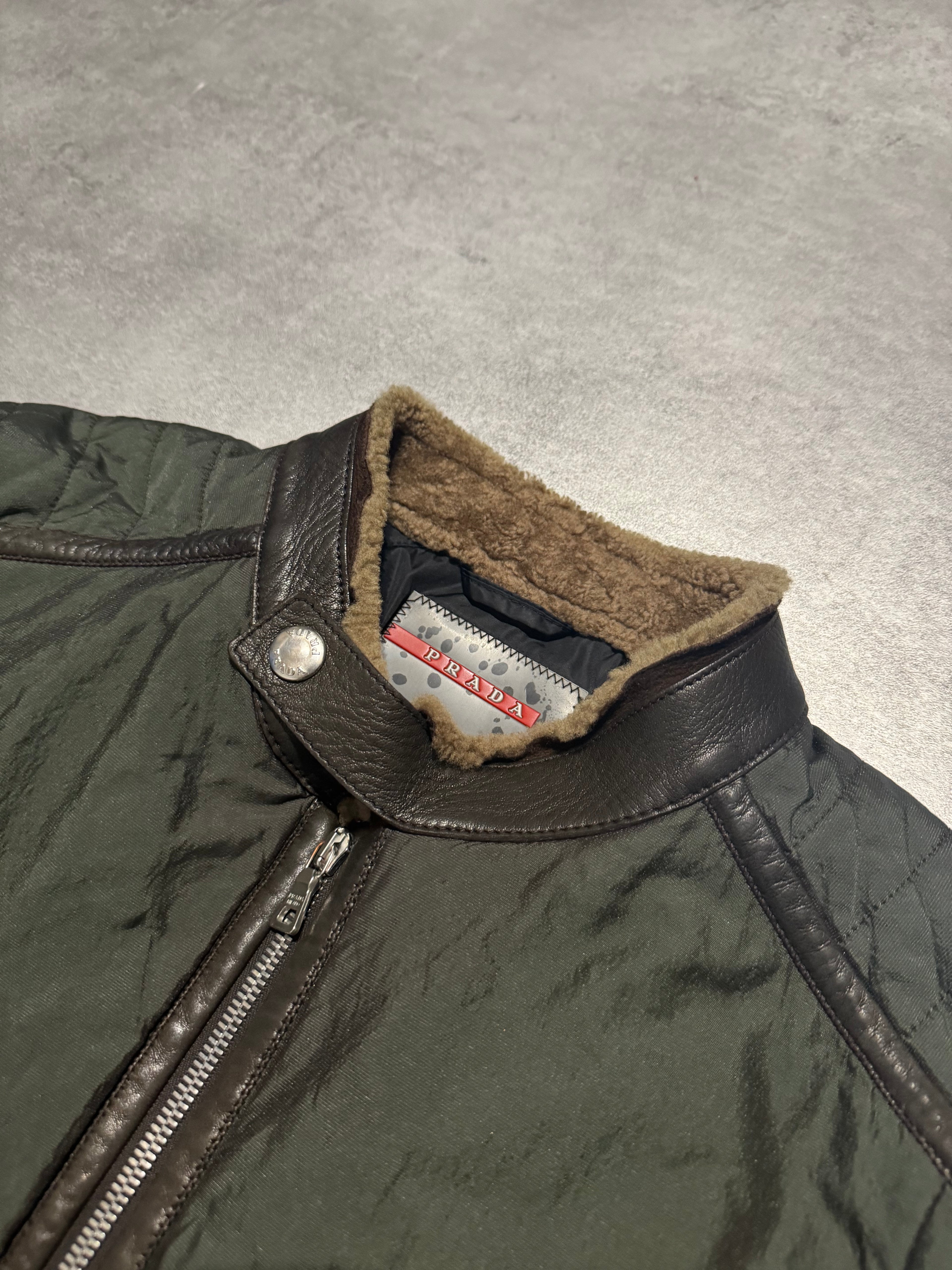 2000s Prada Green Nylon Linea Rossa Biker Jacket (M/L) - 12