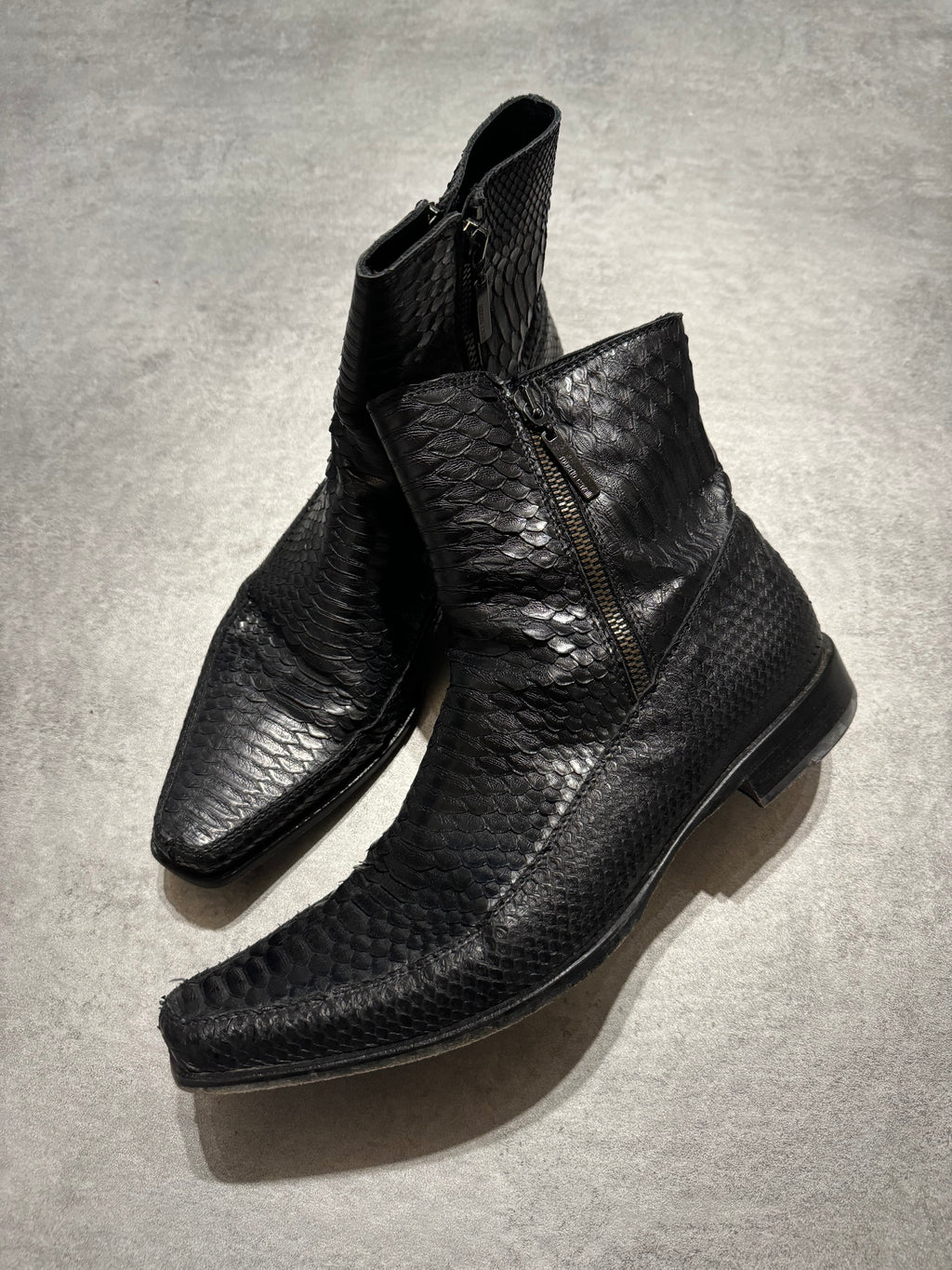 2000s Roberto Cavalli Black Python Leather Rocker Biker Boots (42,5) - 9