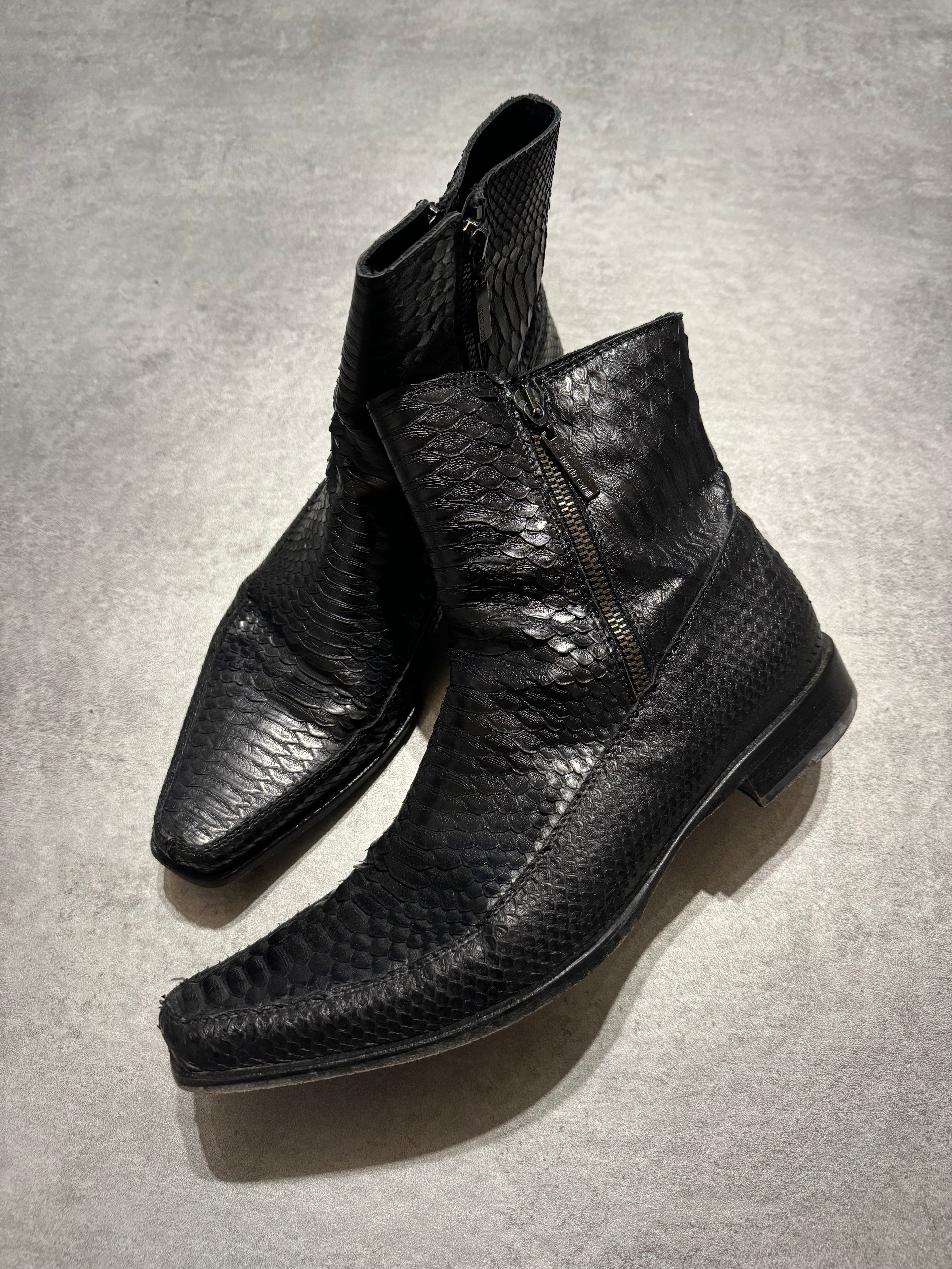 2000s Roberto Cavalli Black Python Leather Rocker Biker Boots (42,5) - 9