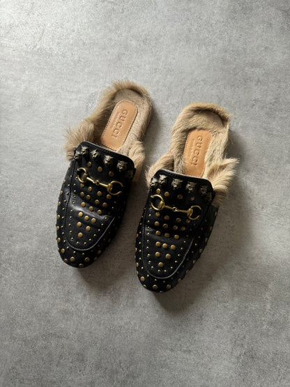 Gucci Princetown Studded Leather Fur Mules (38) - 7
