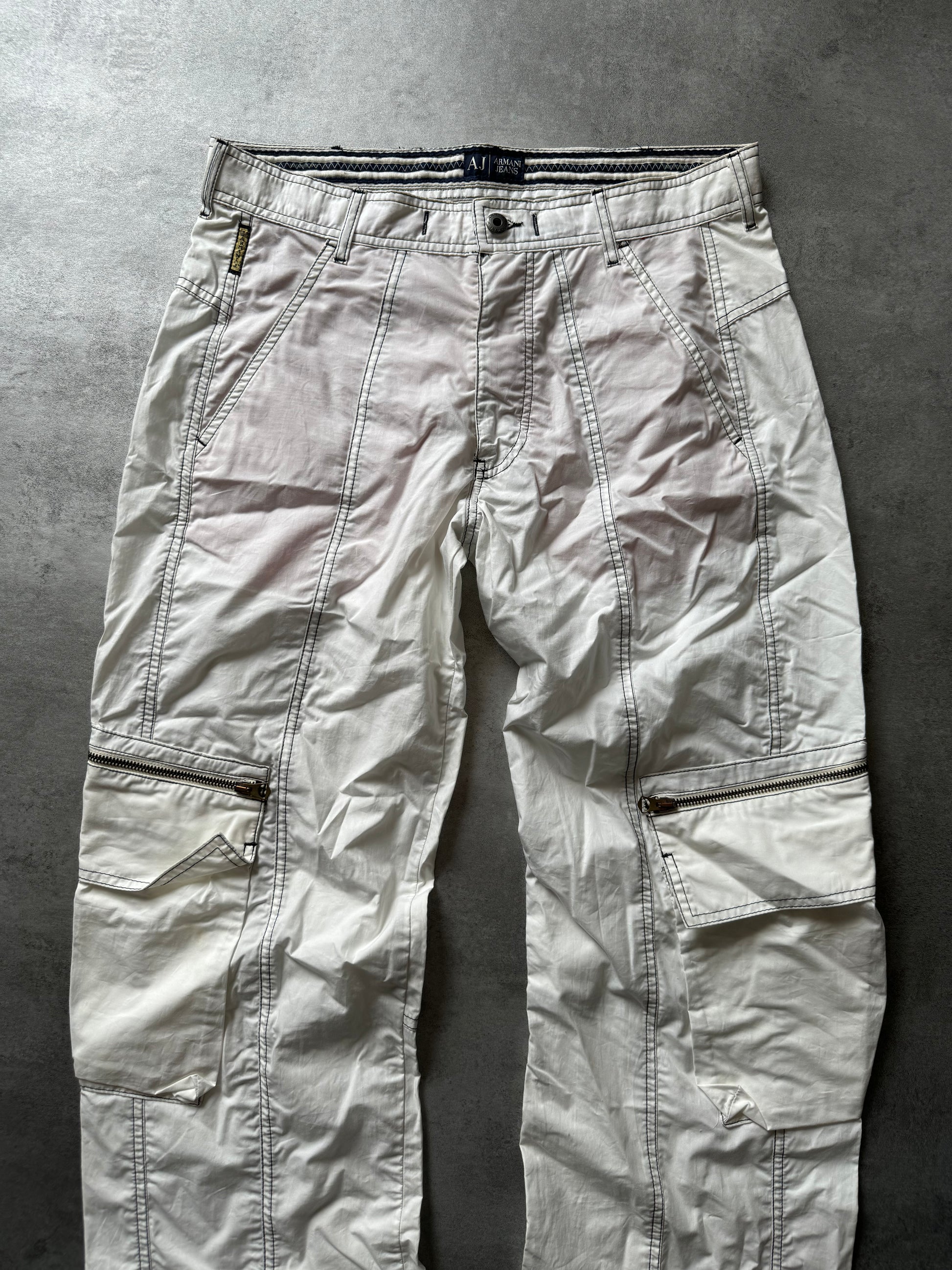 2000s Armani White Cargo Pants (L) - 8