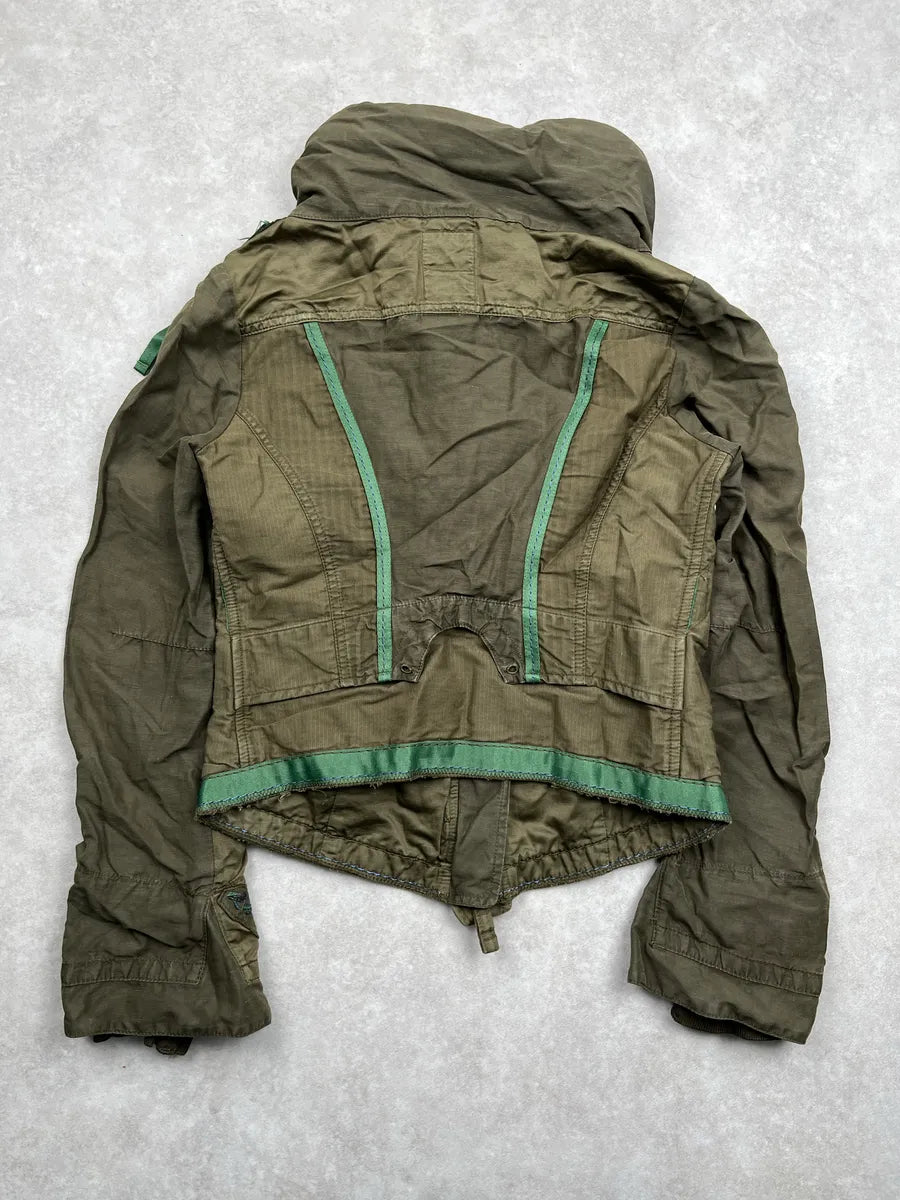 2000s Marithé & Francois Girbaud Olive Linen Leaf Embroidered Cropped Light Jacket NSXwyCeg 4