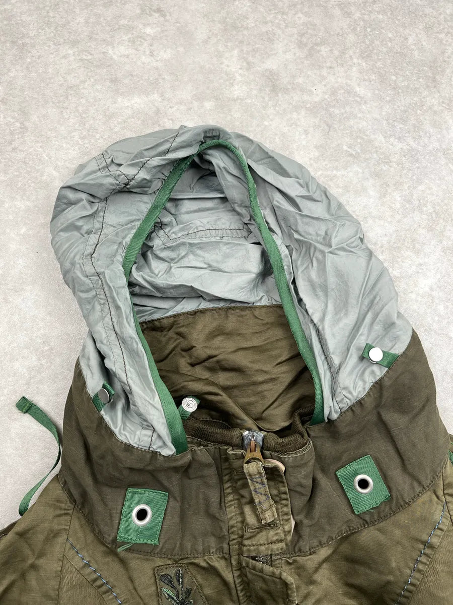 2000s Marithé & Francois Girbaud Olive Linen Leaf Embroidered Cropped Light Jacket NSXwyCeg 9