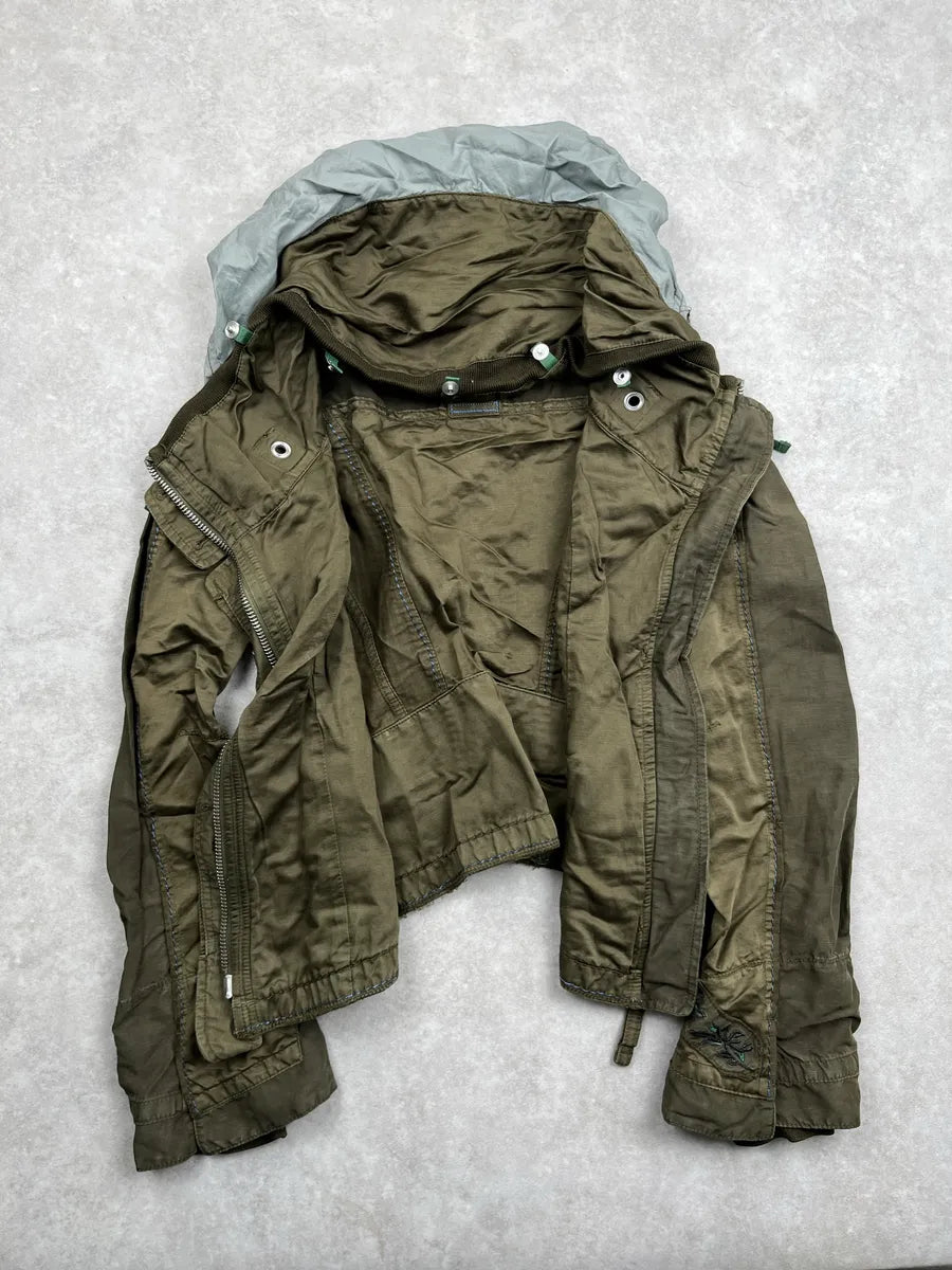 2000s Marithé & Francois Girbaud Olive Linen Leaf Embroidered Cropped Light Jacket NSXwyCeg 3