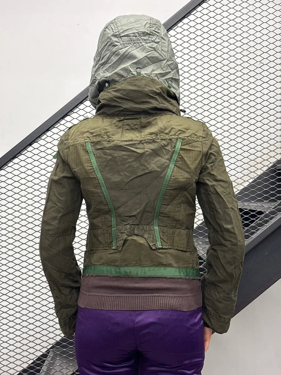 2000s Marithé & Francois Girbaud Olive Linen Leaf Embroidered Cropped Light Jacket NSXwyCeg 2