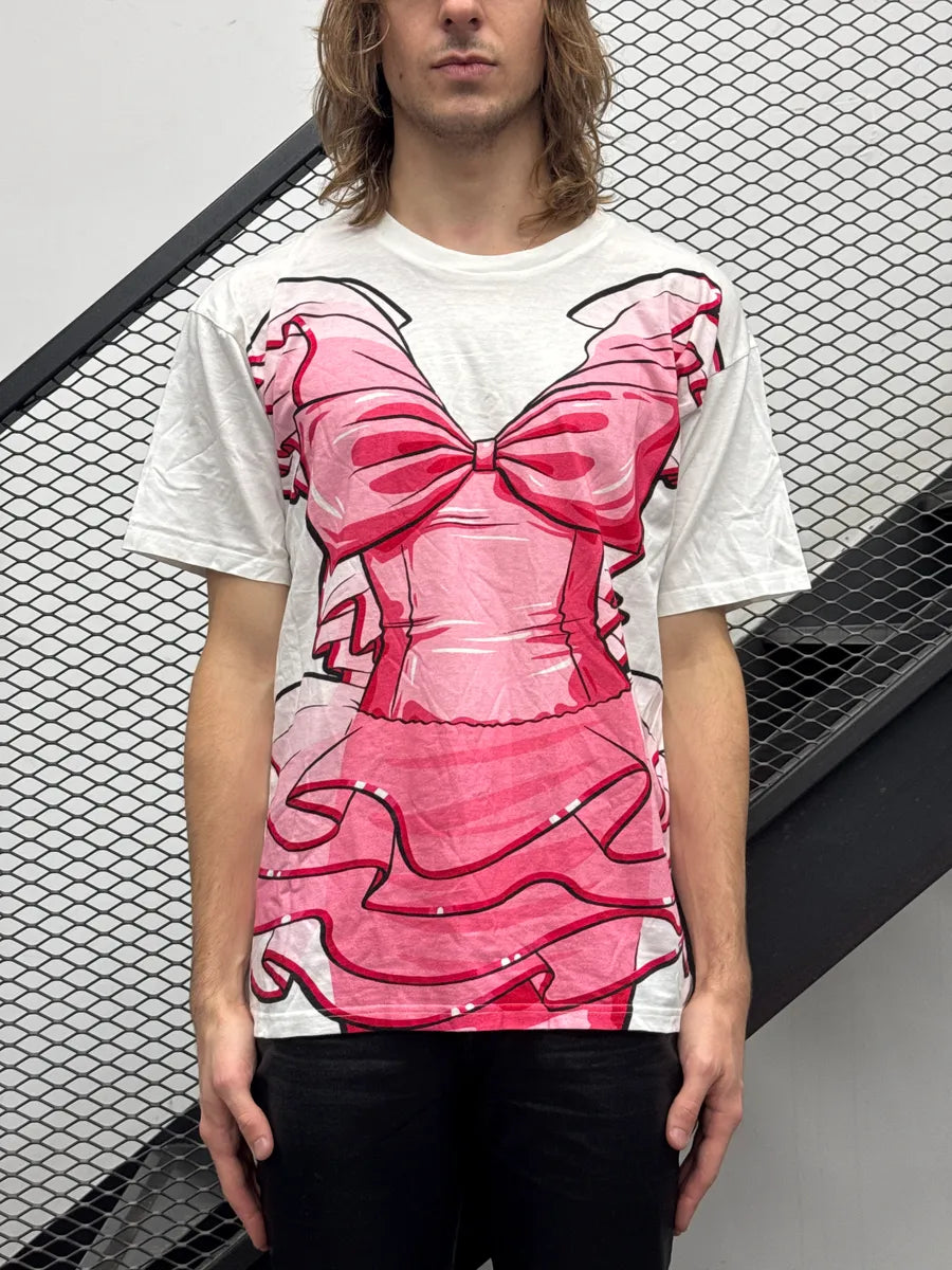 SS2017 Moschino White Pink Bow Trompe-l'Oeil Dress Paper Doll T-Shirt NTvQadBK 1
