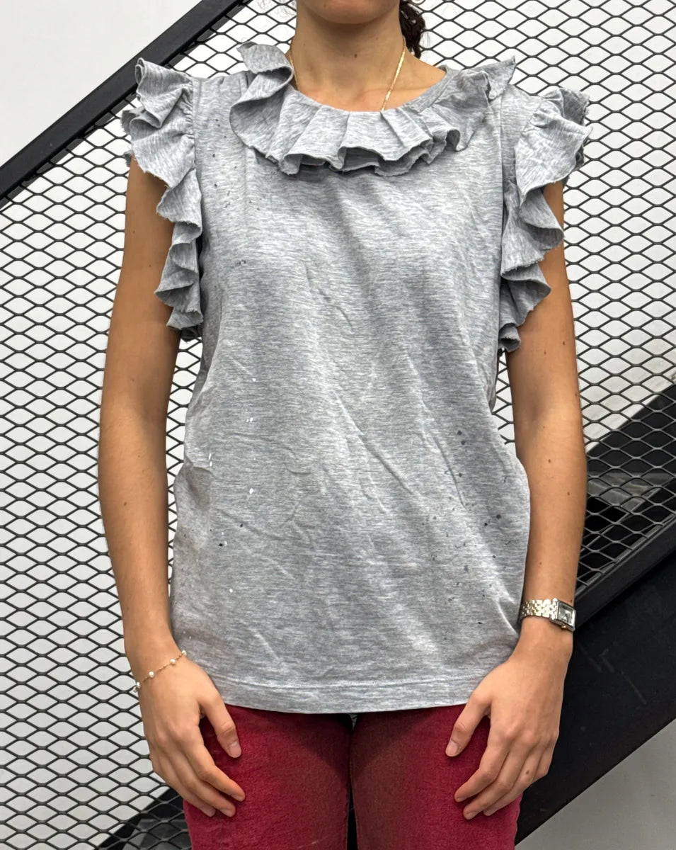 SS2019 Dsquared2 Grey Ruffled Painter Tank-Top NUOTpOyq 1