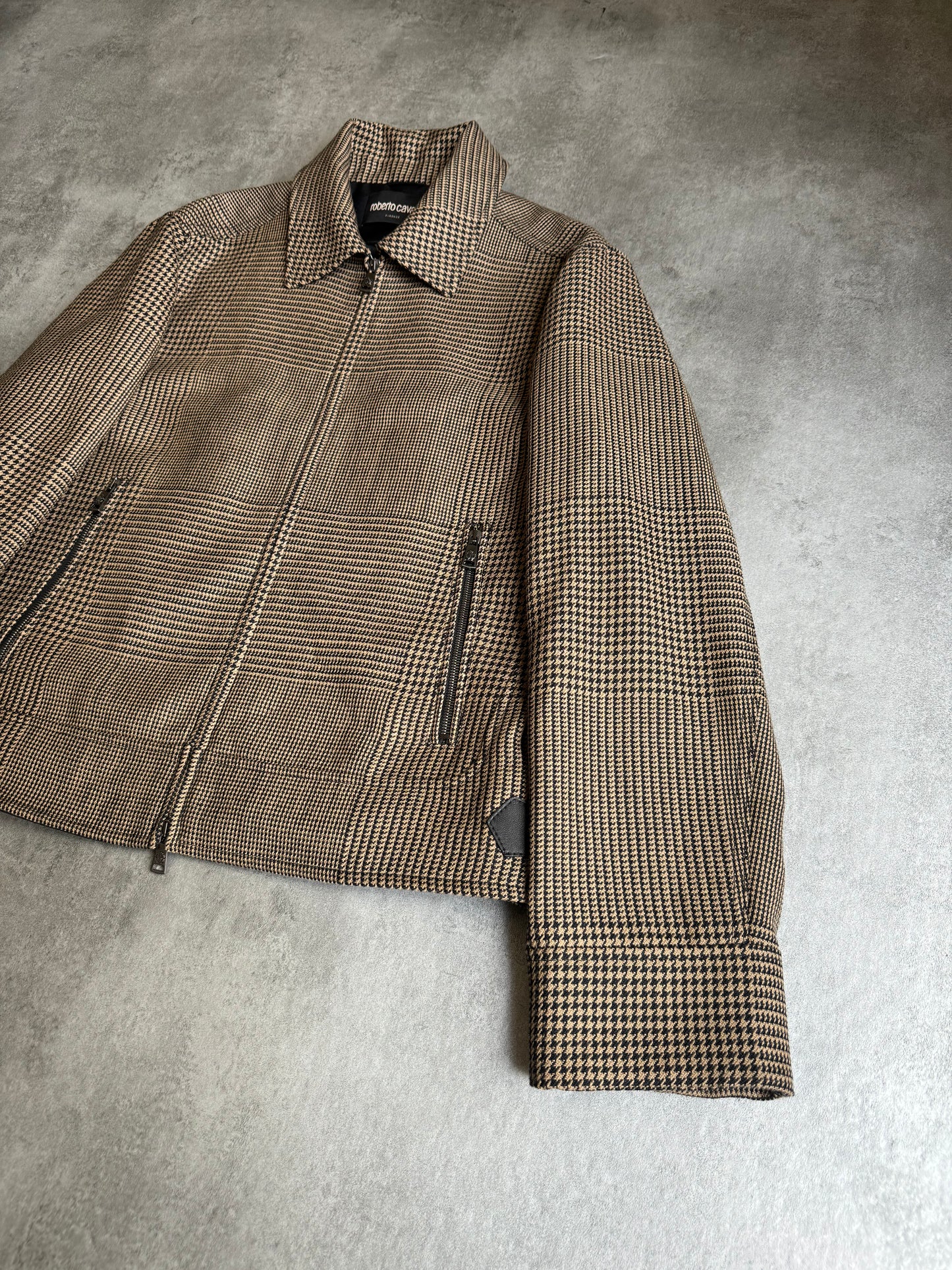 Roberto Cavalli Houndstooth Wool Structured Jacket (L) - 12