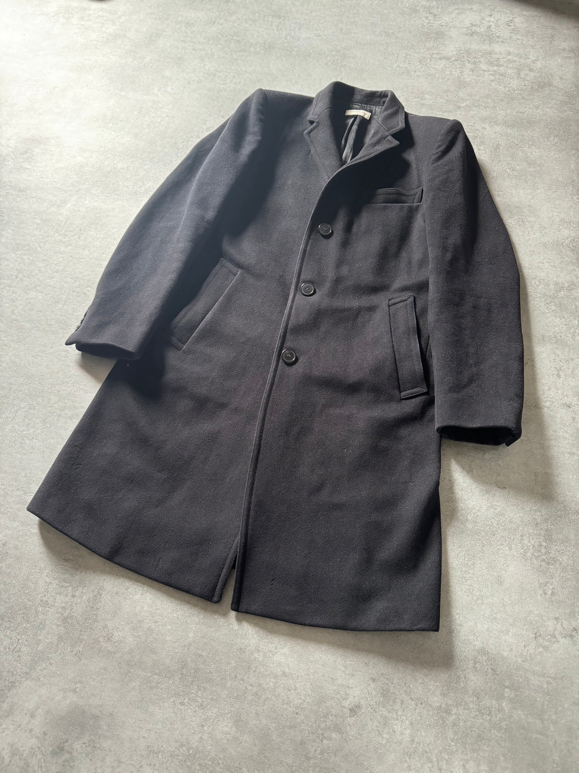 2000s Dries Van Noten Minimalist Navy Wool Long Jacket (M) - 7
