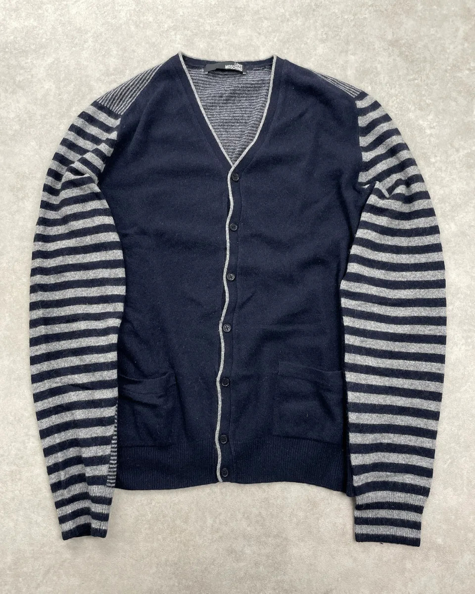 2010s Moschino Navy Wool Stripe V-Neck Sweater NZmHeQvd 0