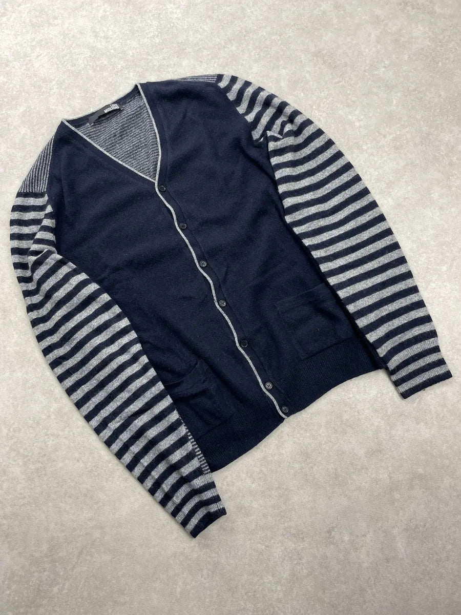 2010s Moschino Navy Wool Stripe V-Neck Sweater NZmHeQvd 3