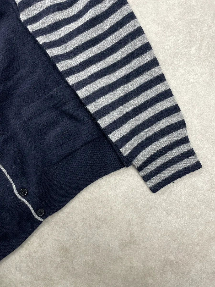 2010s Moschino Navy Wool Stripe V-Neck Sweater NZmHeQvd 6