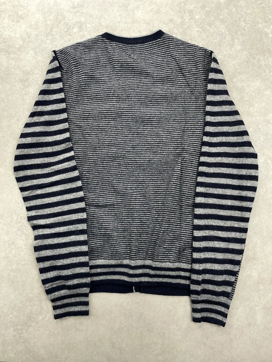 2010s Moschino Navy Wool Stripe V-Neck Sweater NZmHeQvd 4