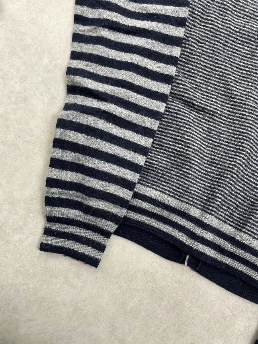 2010s Moschino Navy Wool Stripe V-Neck Sweater NZmHeQvd 8