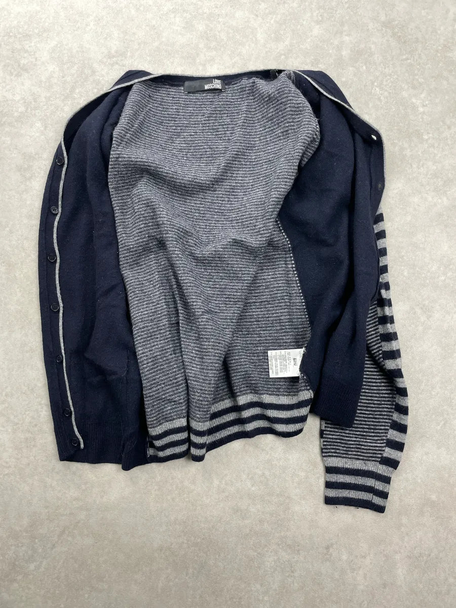 2010s Moschino Navy Wool Stripe V-Neck Sweater NZmHeQvd 5