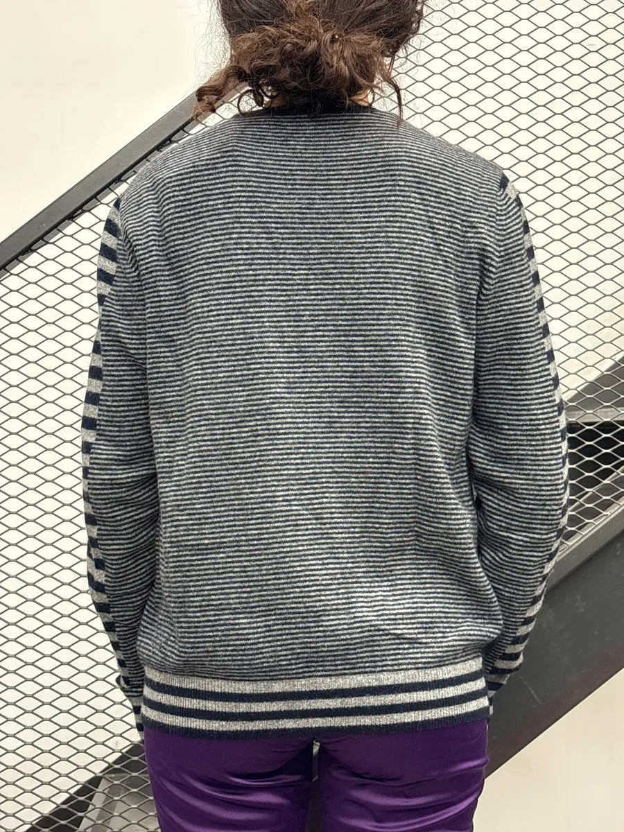 2010s Moschino Navy Wool Stripe V-Neck Sweater NZmHeQvd 2