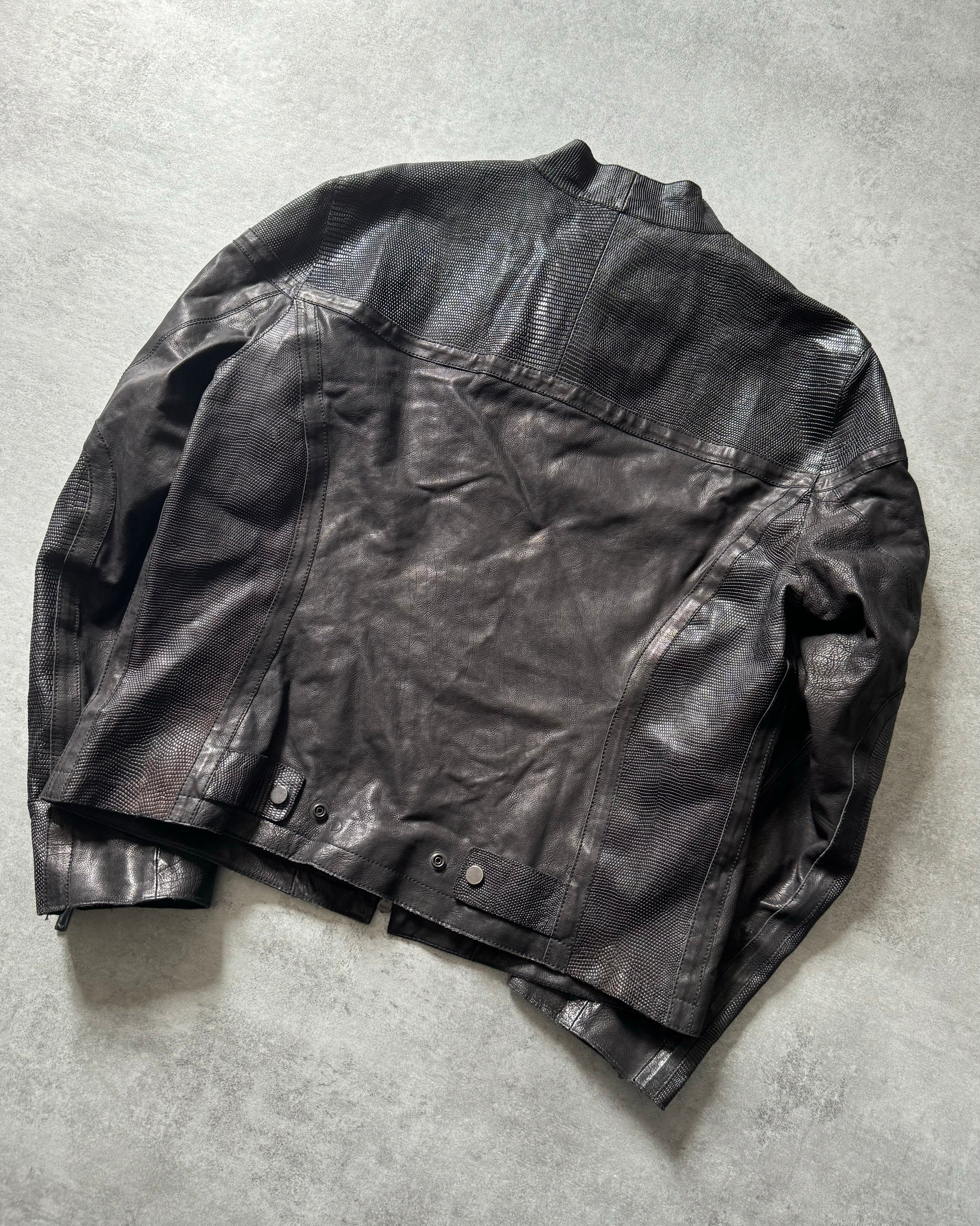 AW2005 Emporio Armani Cracked Biker Leather Jacket  (L) - 2