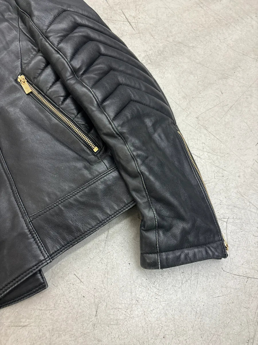 AW2011 Versace x H&M Black Leather Studded Leather Biker Jacket NiuvdHGG 6