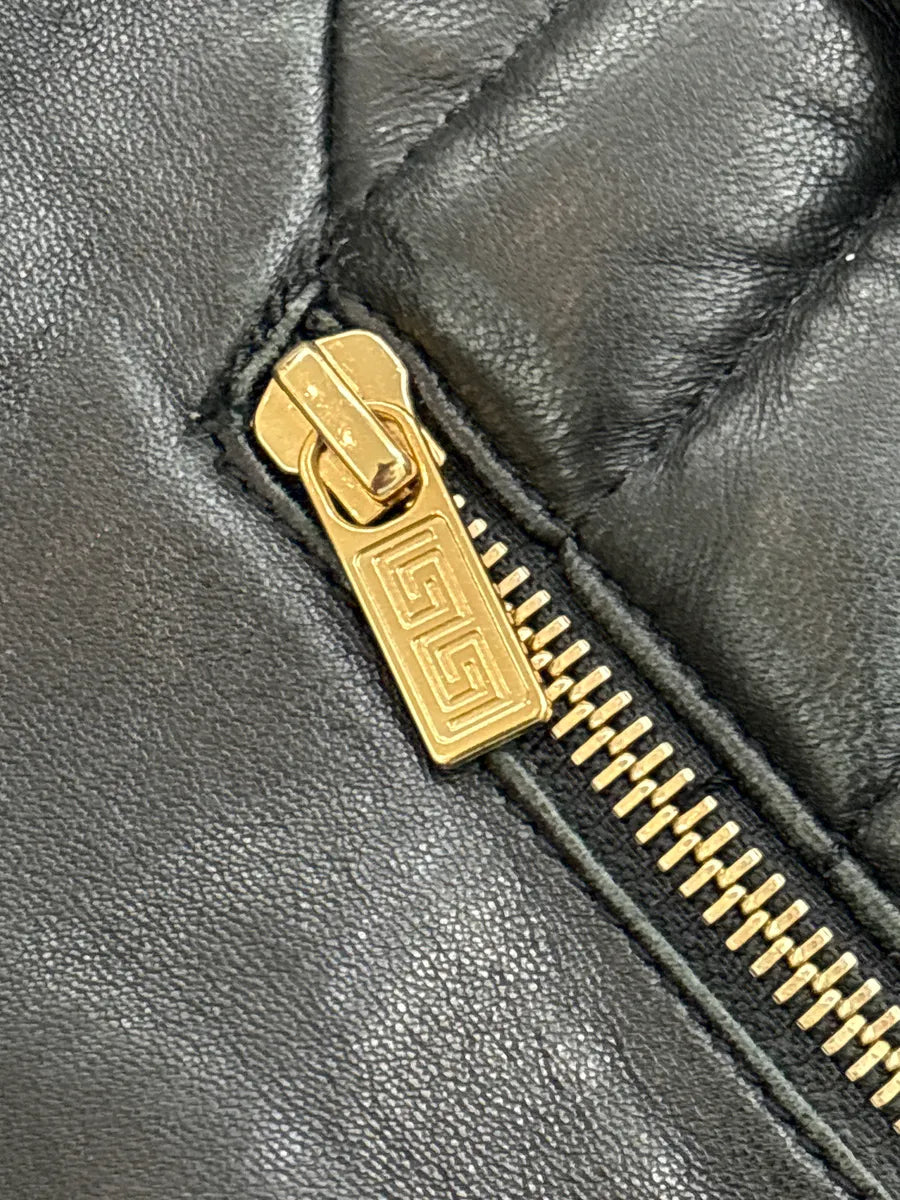 AW2011 Versace x H&M Black Leather Studded Leather Biker Jacket NiuvdHGG 8