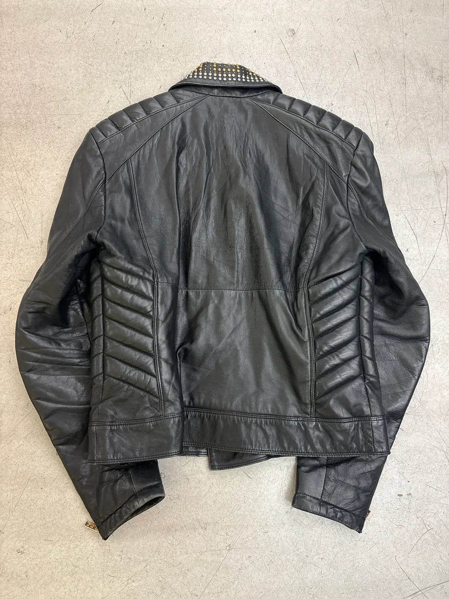 AW2011 Versace x H&M Black Leather Studded Leather Biker Jacket NiuvdHGG 4