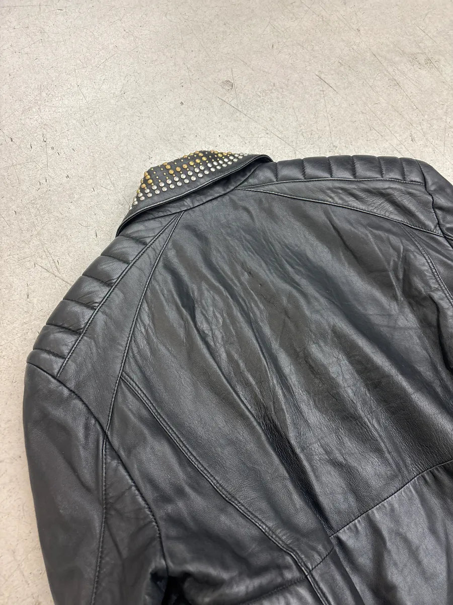 AW2011 Versace x H&M Black Leather Studded Leather Biker Jacket NiuvdHGG 7