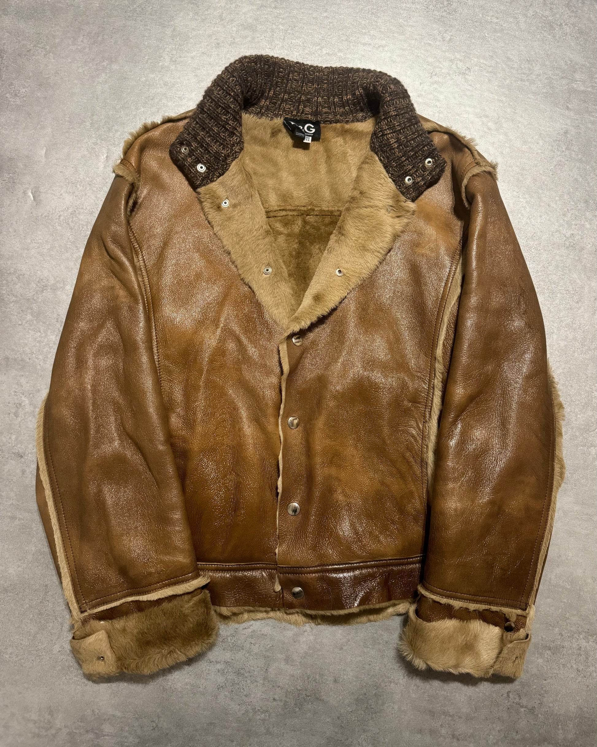 2000s Dolce & Gabbana Brown Fur Premium Leather Jacket (L) - 2