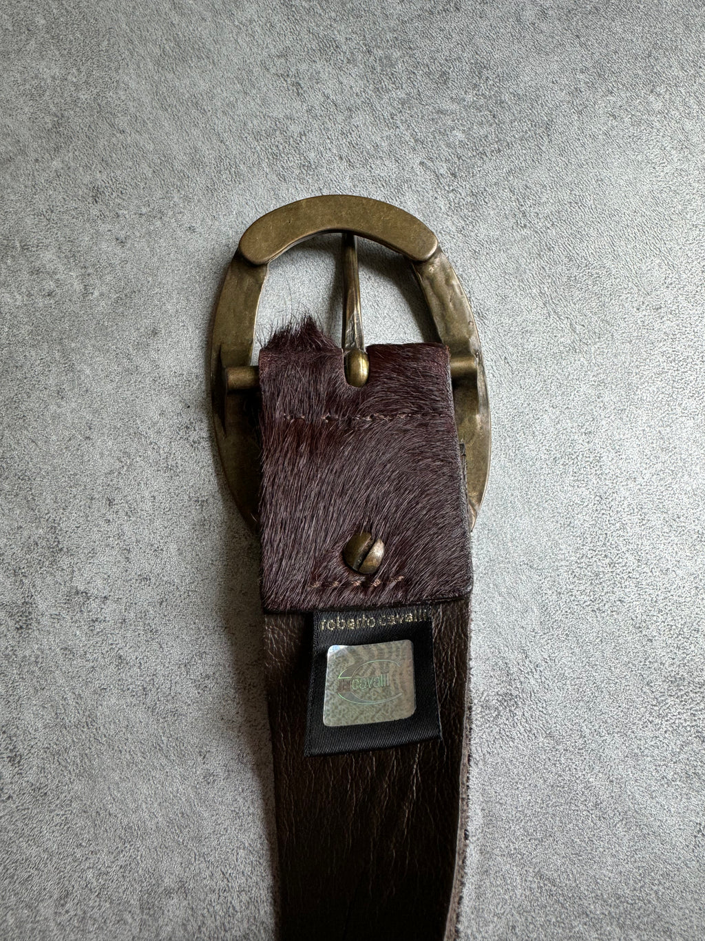 AW2004 Cavalli Pony Hair Fur Brown Leather Belt (OS) - 4