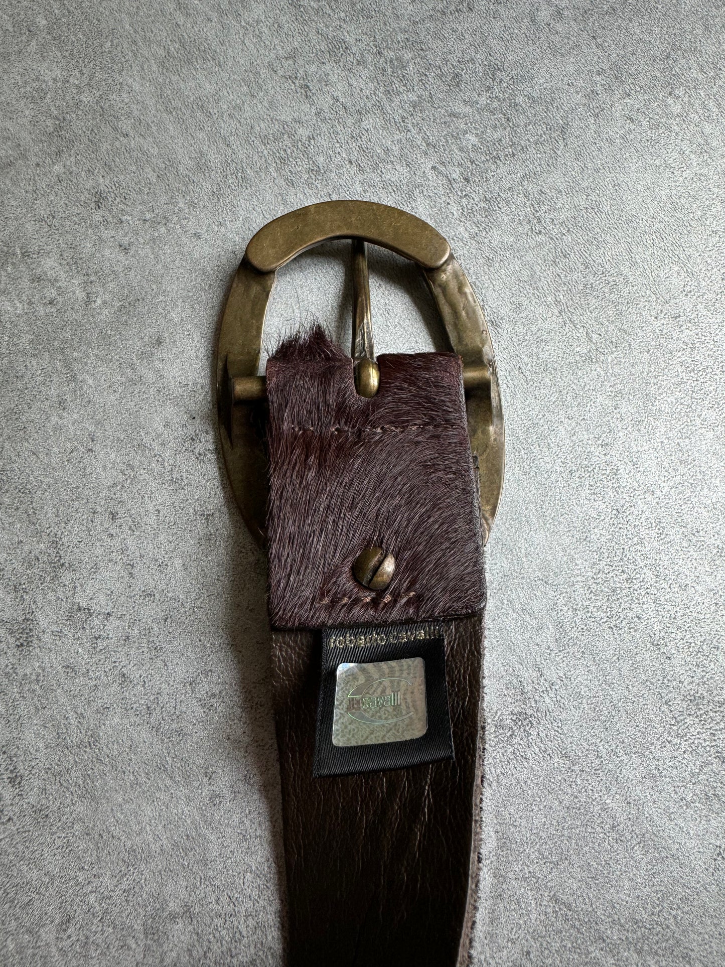 AW2004 Cavalli Pony Hair Fur Brown Leather Belt (OS) - 4