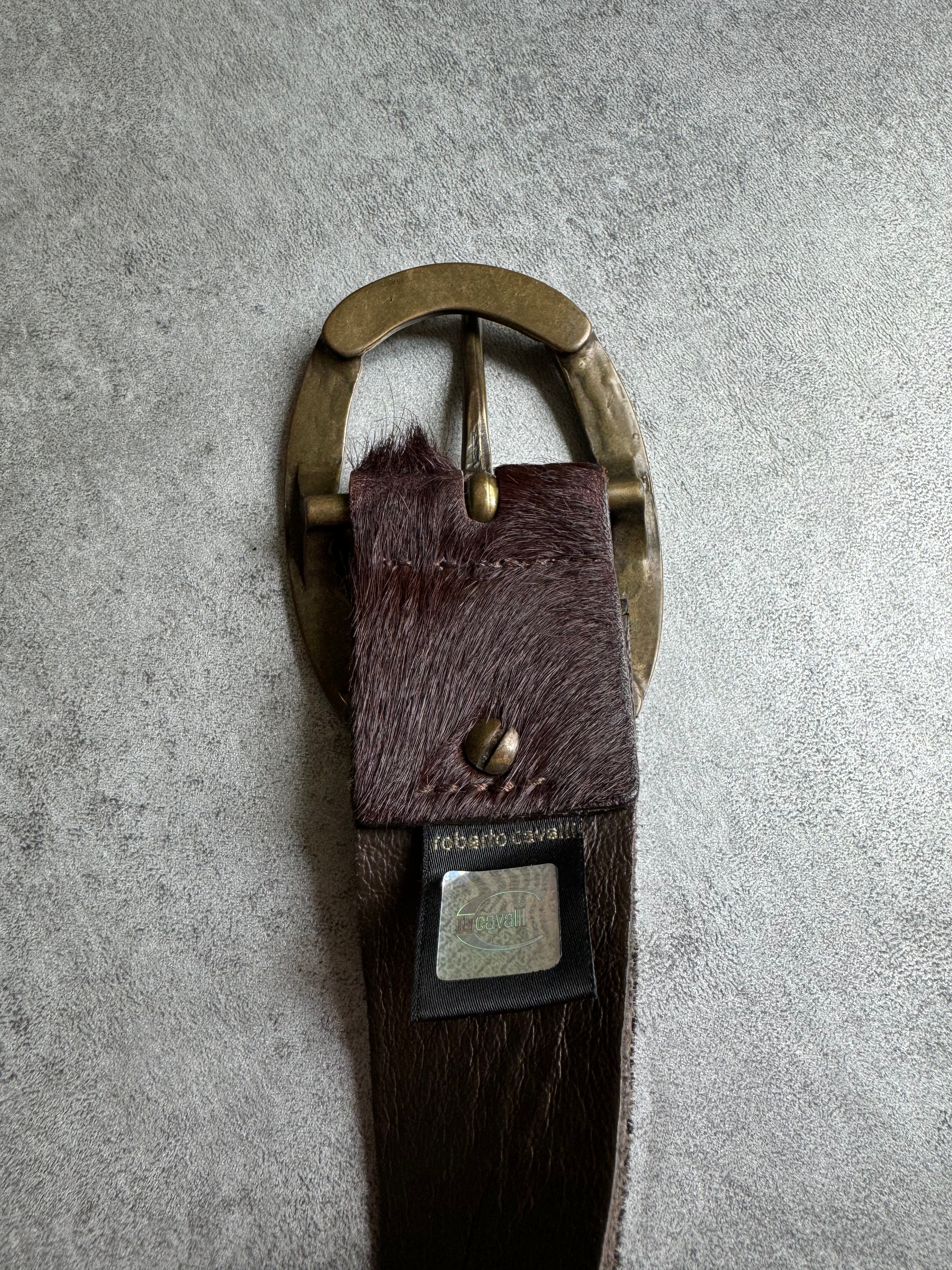 AW2004 Cavalli Pony Hair Fur Brown Leather Belt (OS) - 4
