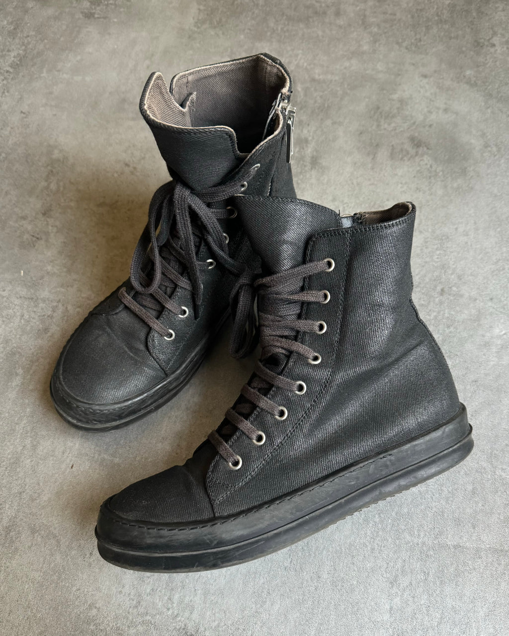 Rick Owens Ramones Black Waxed High Shoes (39eu/us6,5) – Dolce Rick Owens Ramones Black Waxed High Shoes (39eu/us6,5) – Dolce