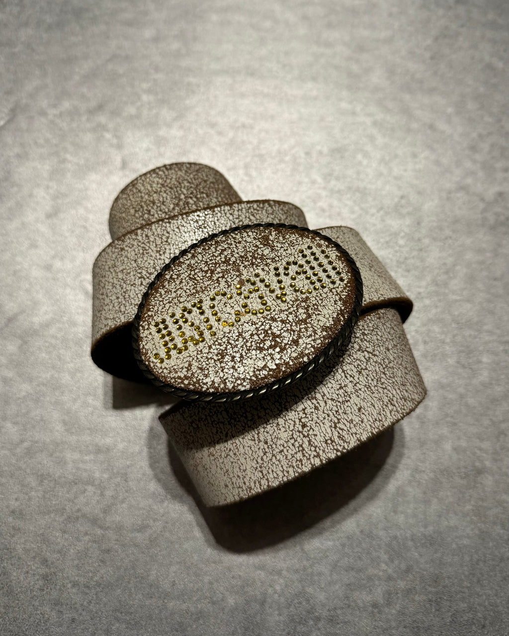 2000s Cavalli White Cracked Leather Artisanal Belt (OS) - 1