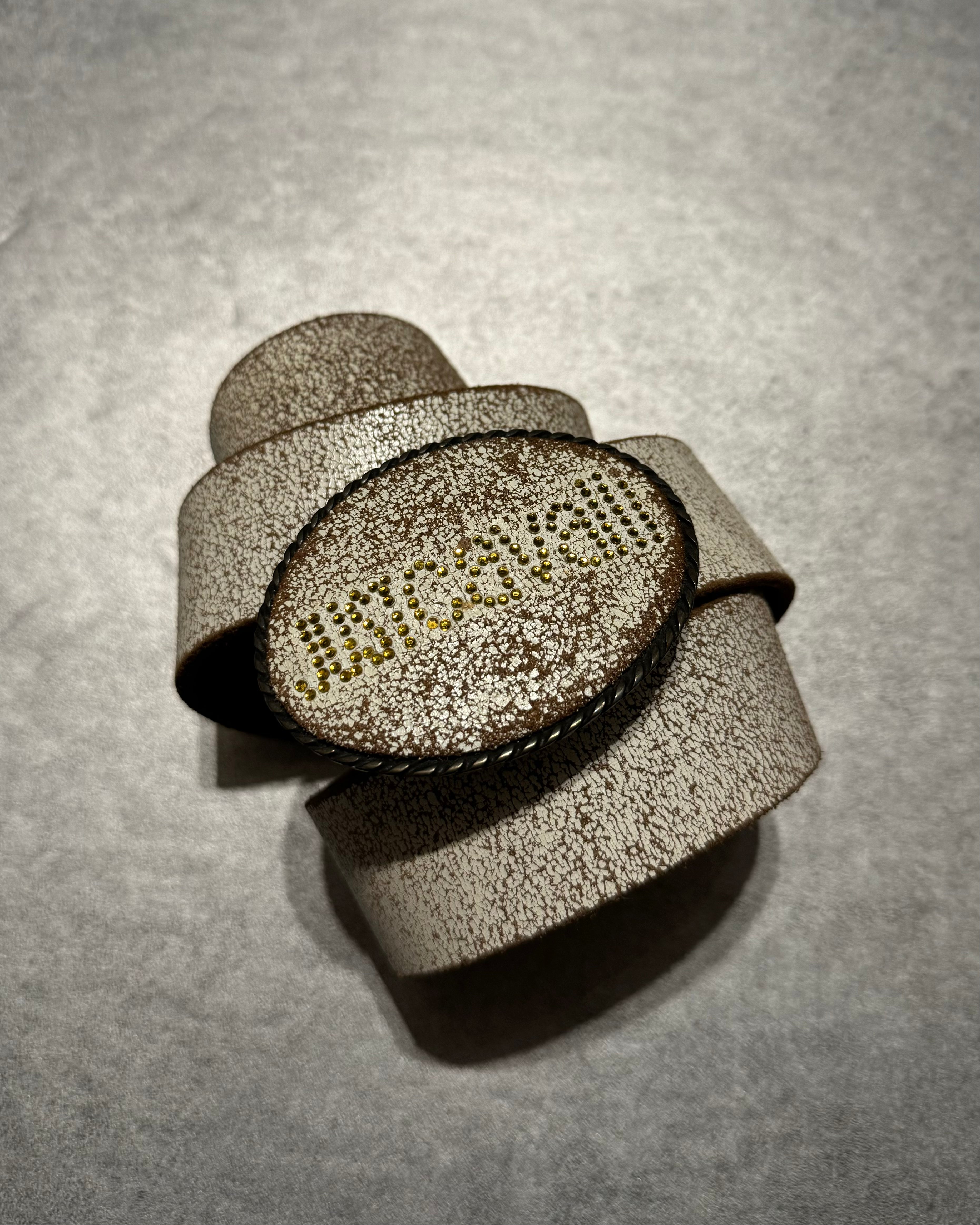 2000s Cavalli White Cracked Leather Artisanal Belt (OS) - 1