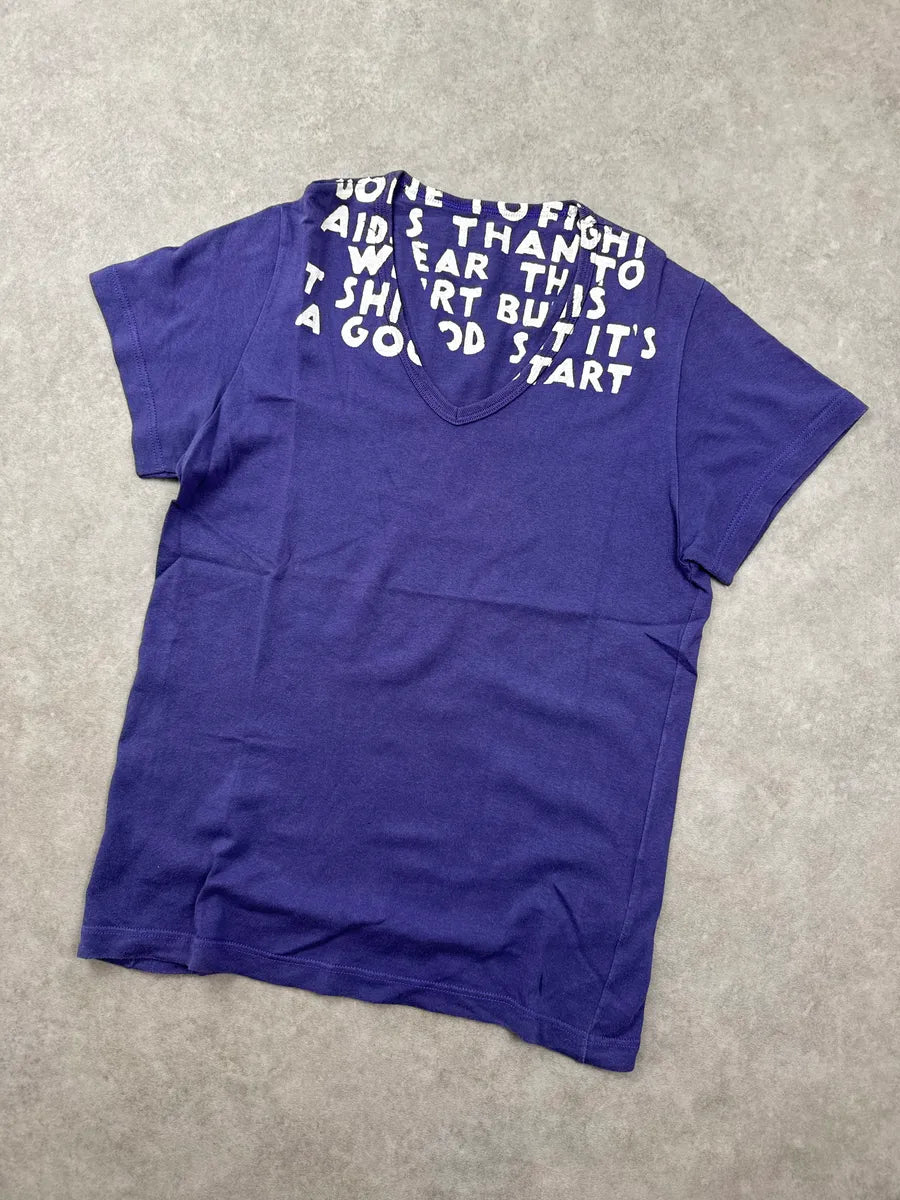 AW2005 Maison Martin Margiela Purple Poem Typo V-Neck T-Shirt NtIyFYDS 4