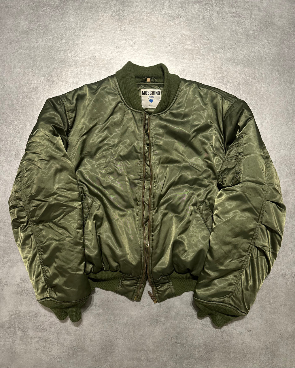 1990s Moschino Olive Nylon Italian Aero Bomber Jacket (M/L) - 4